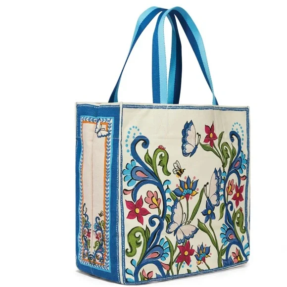 Brighton NWT Butterfly Garden Tote OS Blue Pink Canvas Shoulder Bag - Picture 2 of 8
